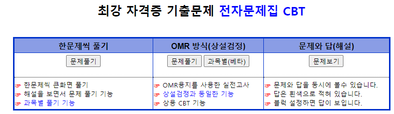 전자문제집 Cbt 기능 개선 안내 Omr 방식 과목별 풀기, 해설보기, 오류신고 기능 추가 안내 - 공지사항 전자문제집 Cbt - 최강  자격증 기출문제 전자문제집 Cbt